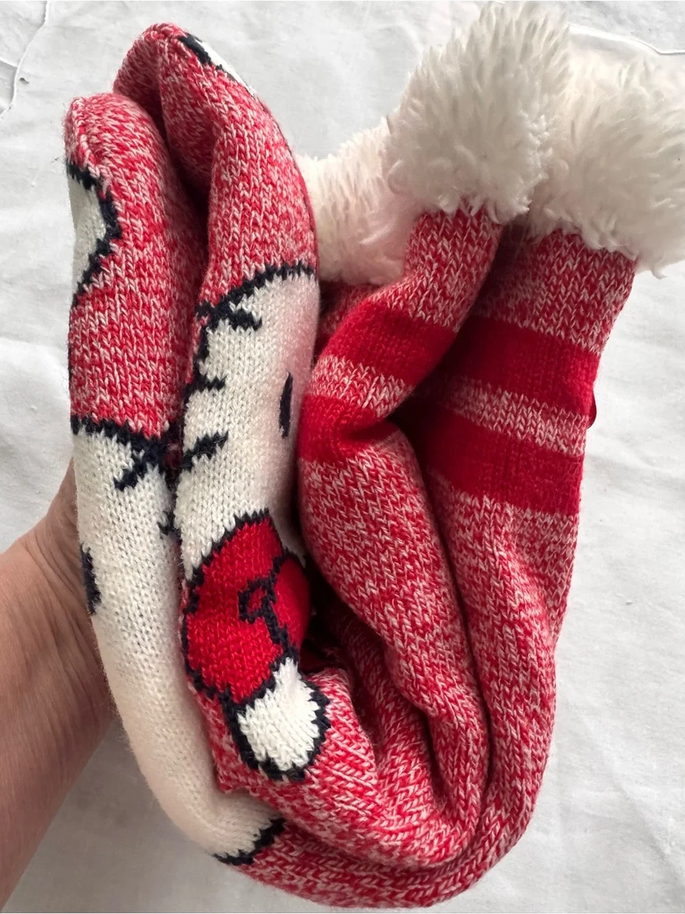 Hello Kitty Red Plush slipper Socks , grip bottom, soft and cozy woman size4-10